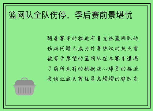 篮网队全队伤停，季后赛前景堪忧